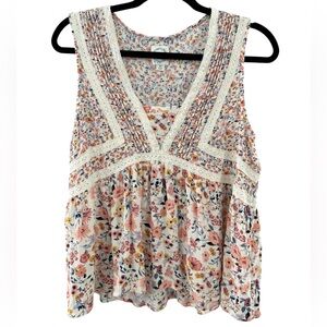 Blue Rain Ivory Color Lace Detail Floral Tank Top Blouse- Size Medium